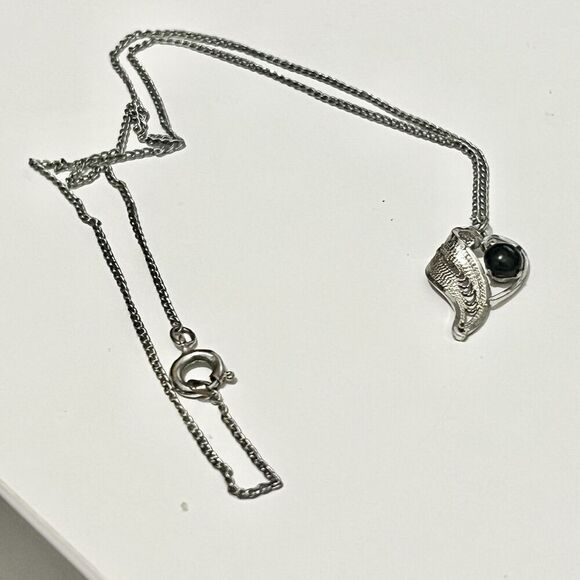 Heart Shaped Textured Metal Pendant With Black Onyx Pronged Goth Love - Picture 3 of 4